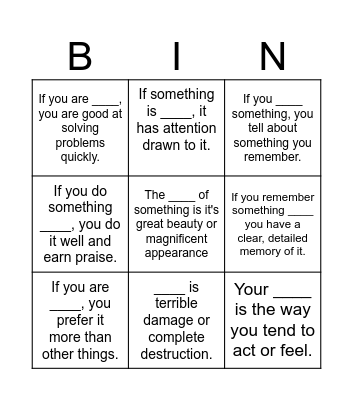 Call List Bingo Card