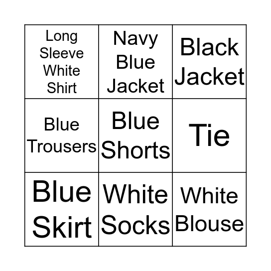 Uniform Bingo Card