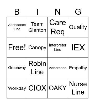 TEAM GLANTON BINGO Card