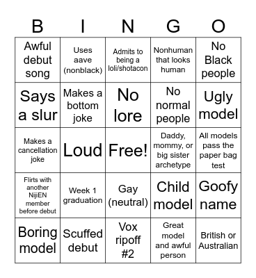 New Nijisanji EN Wave Bingo Card