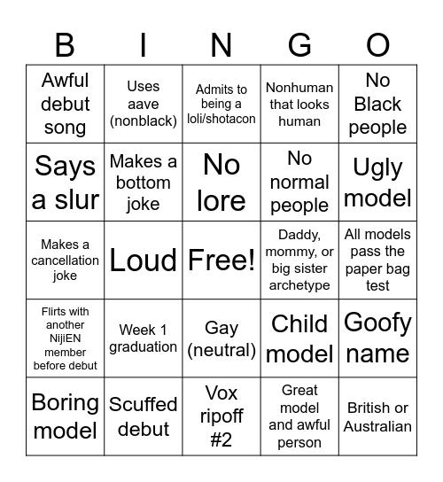 New Nijisanji EN Wave Bingo Card