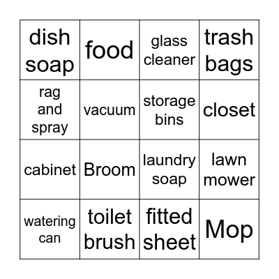 Household chores Bingo Card