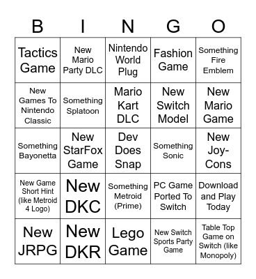 Nintendo Direct Bingo Card