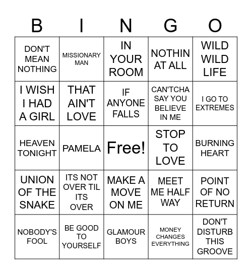 LOST HITS OF THE 80S GATORS Bingo Card