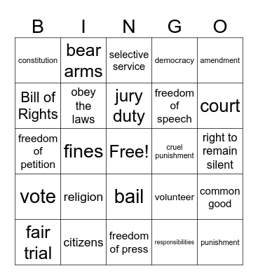 Duties, Rights and Responsibilities Bingo Card