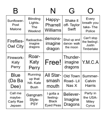Music Bingo Card