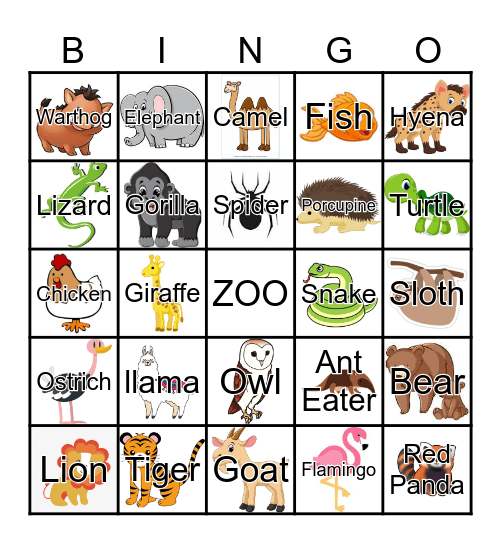 Zoo Bingo Card