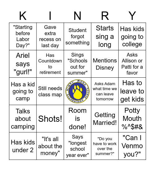 KINRY - 0 Bingo Card