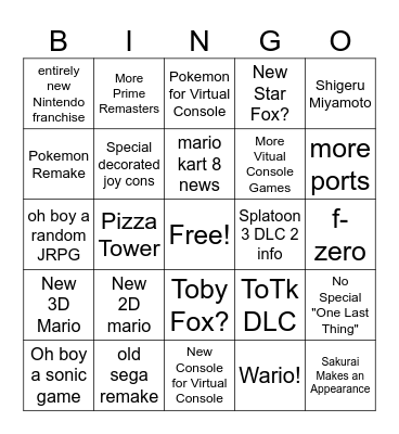 Nintendo Direct July 2023 Bingo Card