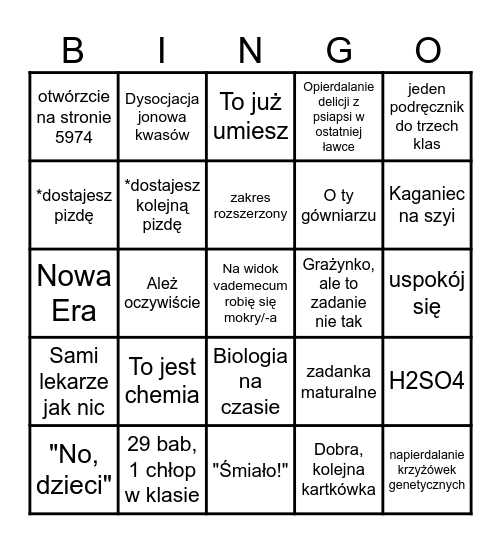 Liceum biol-chem by Mati Bingo Card
