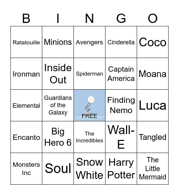 Disney/Pixar Bingo Card