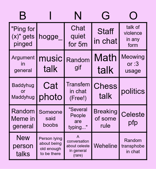 Clord #General Bingo Card