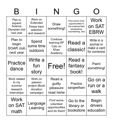 Summer Bingo Card