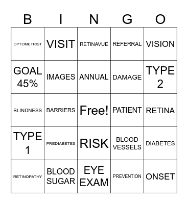 DIABETIC RETINOPATHY BINGO Card