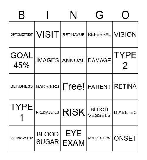 DIABETIC RETINOPATHY BINGO Card