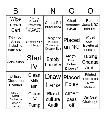 NICU SUMMER BINGO Card