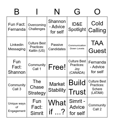 Play & Learn Candidate Engagement Bingo Card