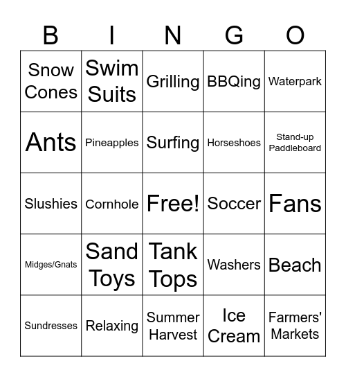 Summer Items - June 2023 Bingo Card