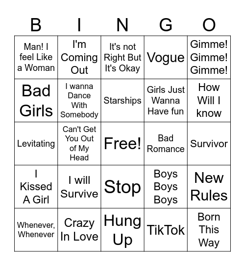 Drag Bingo Card