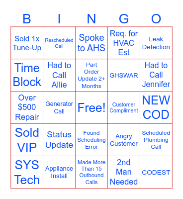 Call Center Bingo Card
