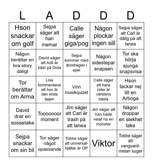 Midsommar Madness Bingo Card