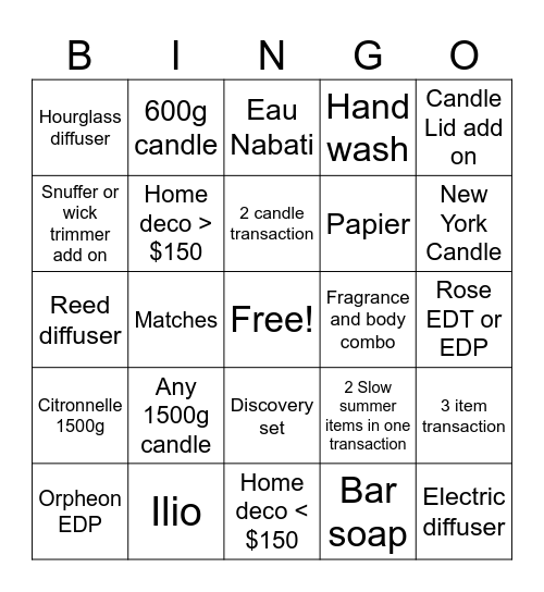 Diptyque Bleecker Bingo! Bingo Card