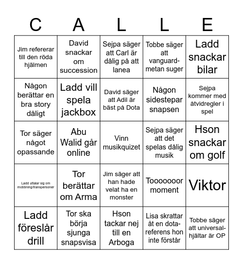 Midsommar Madness Bingo Card