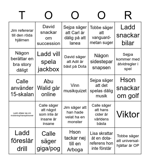 Midsommar Madness Bingo Card