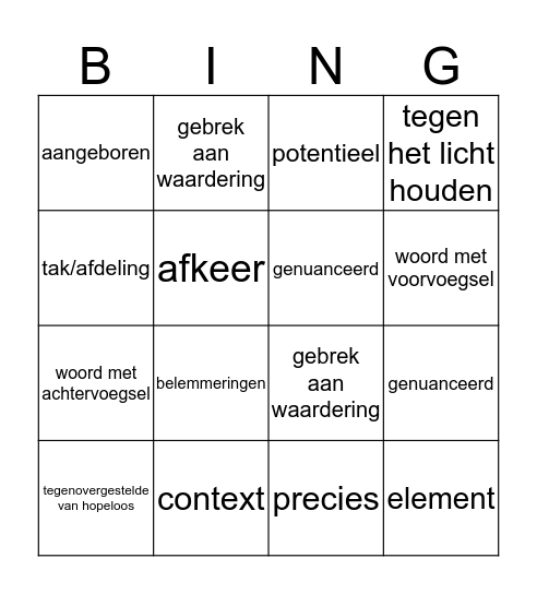 Woordjes H3 en H$ Bingo Card