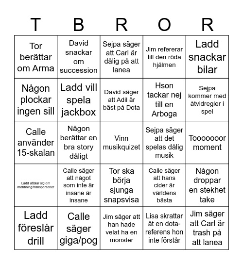 Midsommar Madness Bingo Card