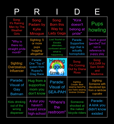 Seattle Pride Parade Bingo Board Bingo Card