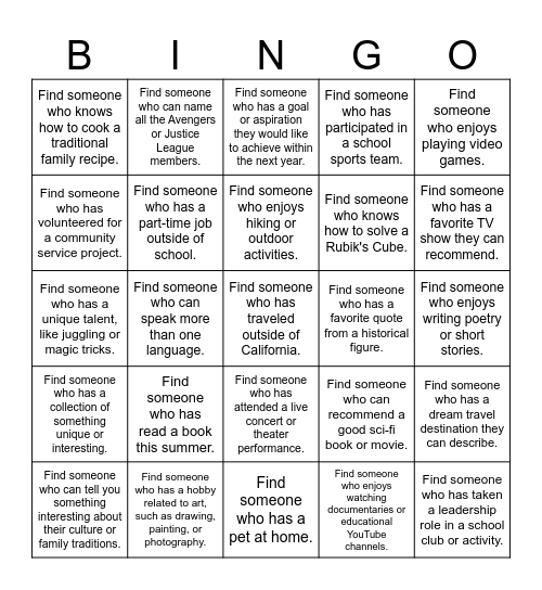 Amigo Bingo Card