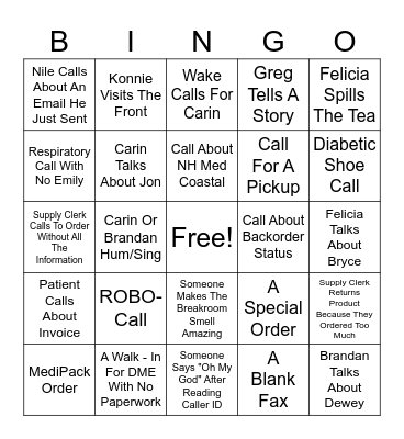 Customer Service Bing Bingo Card