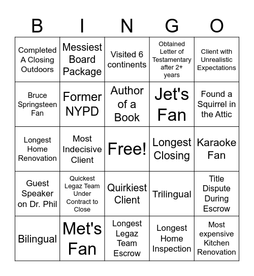 LEGAZ TEAM VENDOR NETWORKING Bingo Card