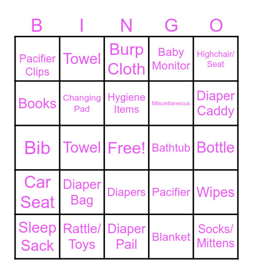 Bingo for Baby Maslia Bingo Card