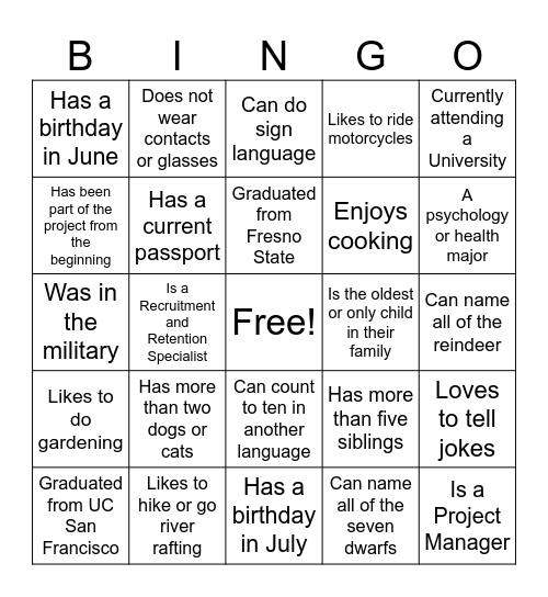 Embrace SAG meeting Bingo Card