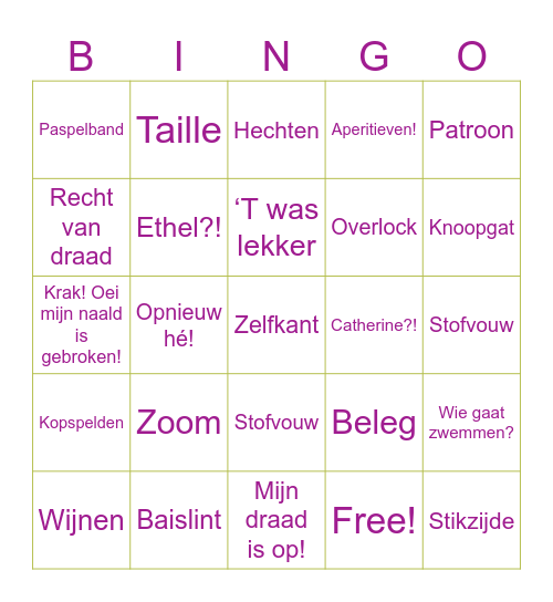 Sewing bingo Card