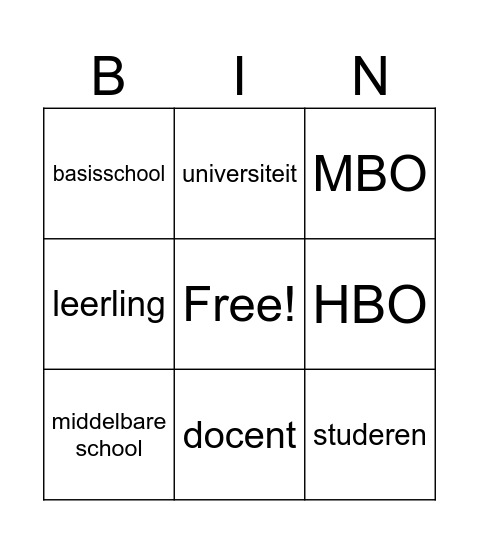 Onderwijs Bingo Card