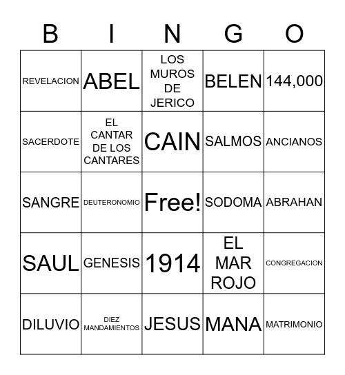 BIBLE BINGO Card