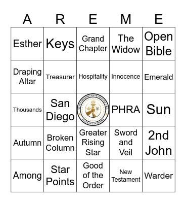 IONE #58 Order of Eastern Star Bingo Card