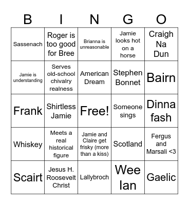 Outlander Season 5 Premiere Party Bingo Card