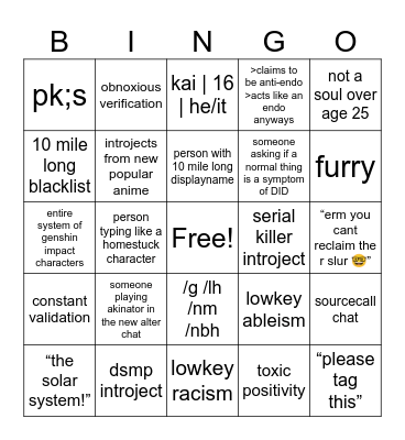 syscord server bingo Card