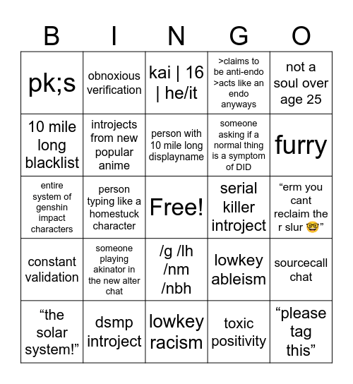 syscord server bingo Card