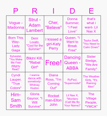 Pride Bingo Card