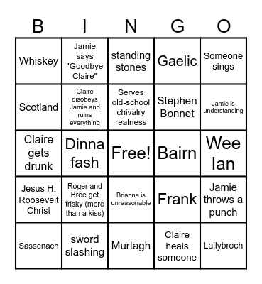 Outlander Season 5 Premiere Party Bingo Card