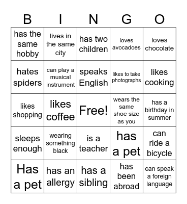 Find someone who Bingo Card