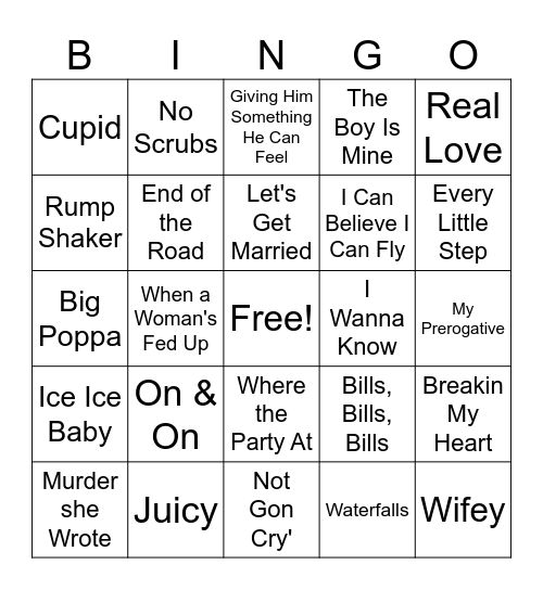 80's & 90's R&B Music Bingo Mix Up Bingo Card