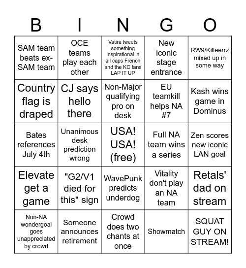 RLCS Spring Major Bingo Card