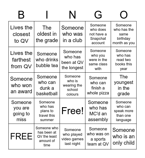 Queen Victoria Bingo Card