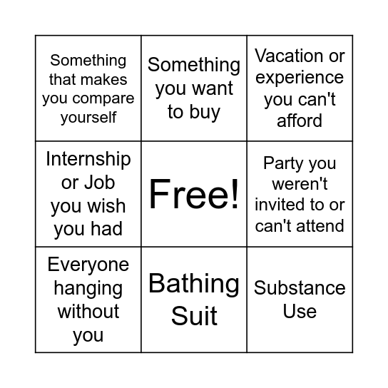 Summer FOMO BINGO Card